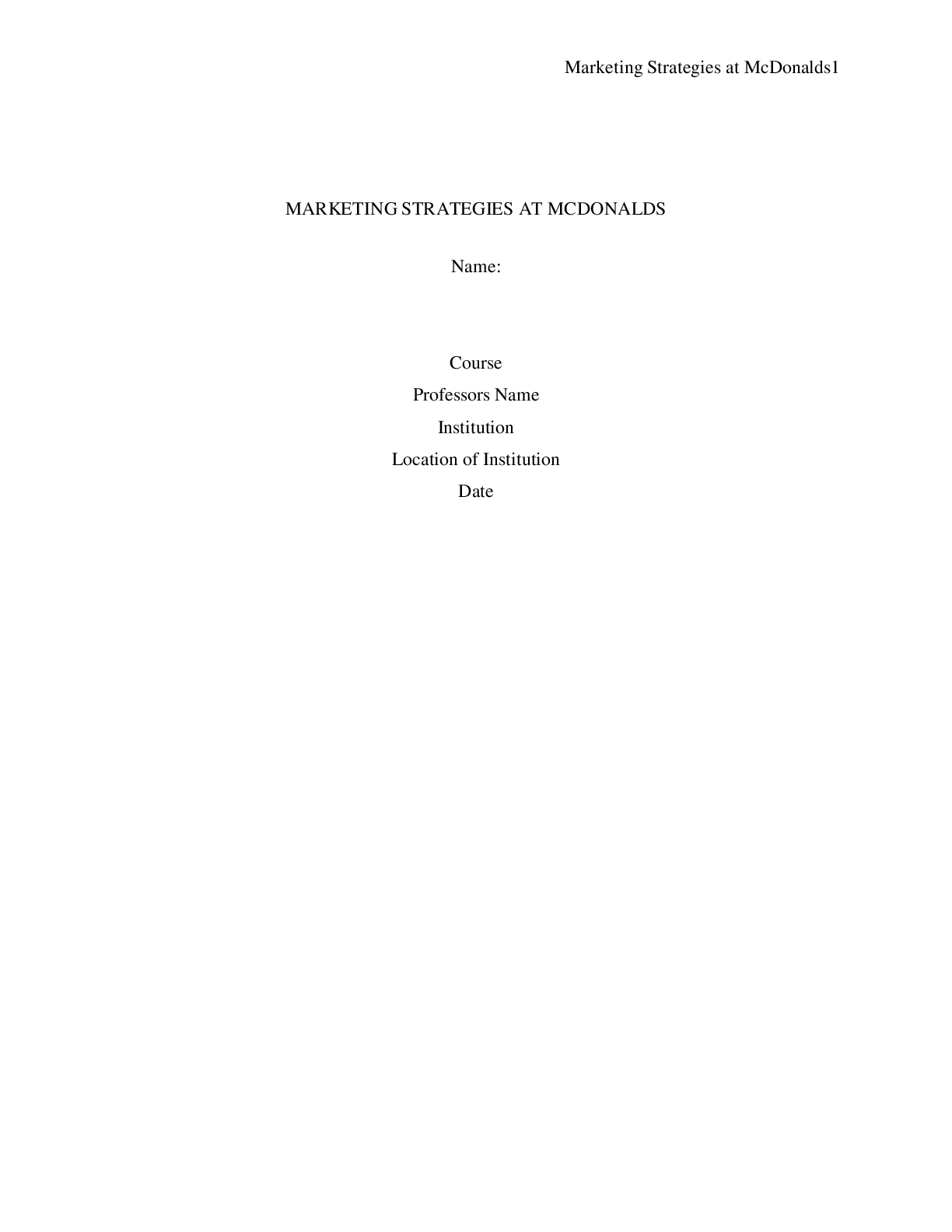 Preview image for MARKETING STRATEGIES AT MCDONALDS